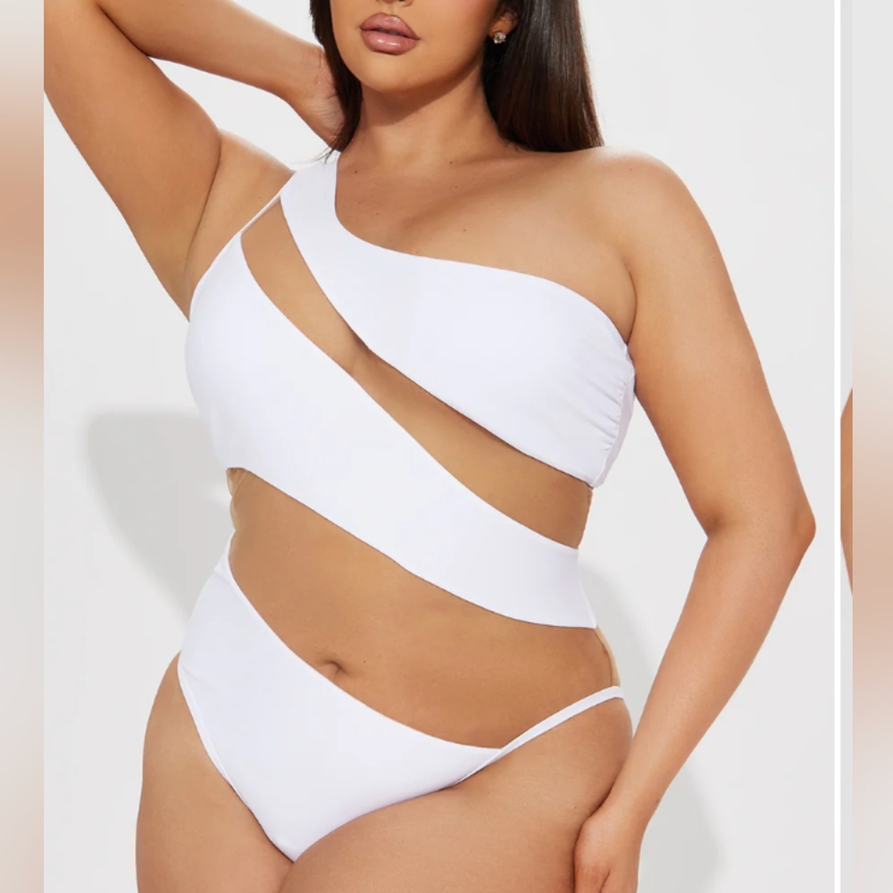 Fashion Nova White One-Shoulder Cutout One-Piece Swimsuit